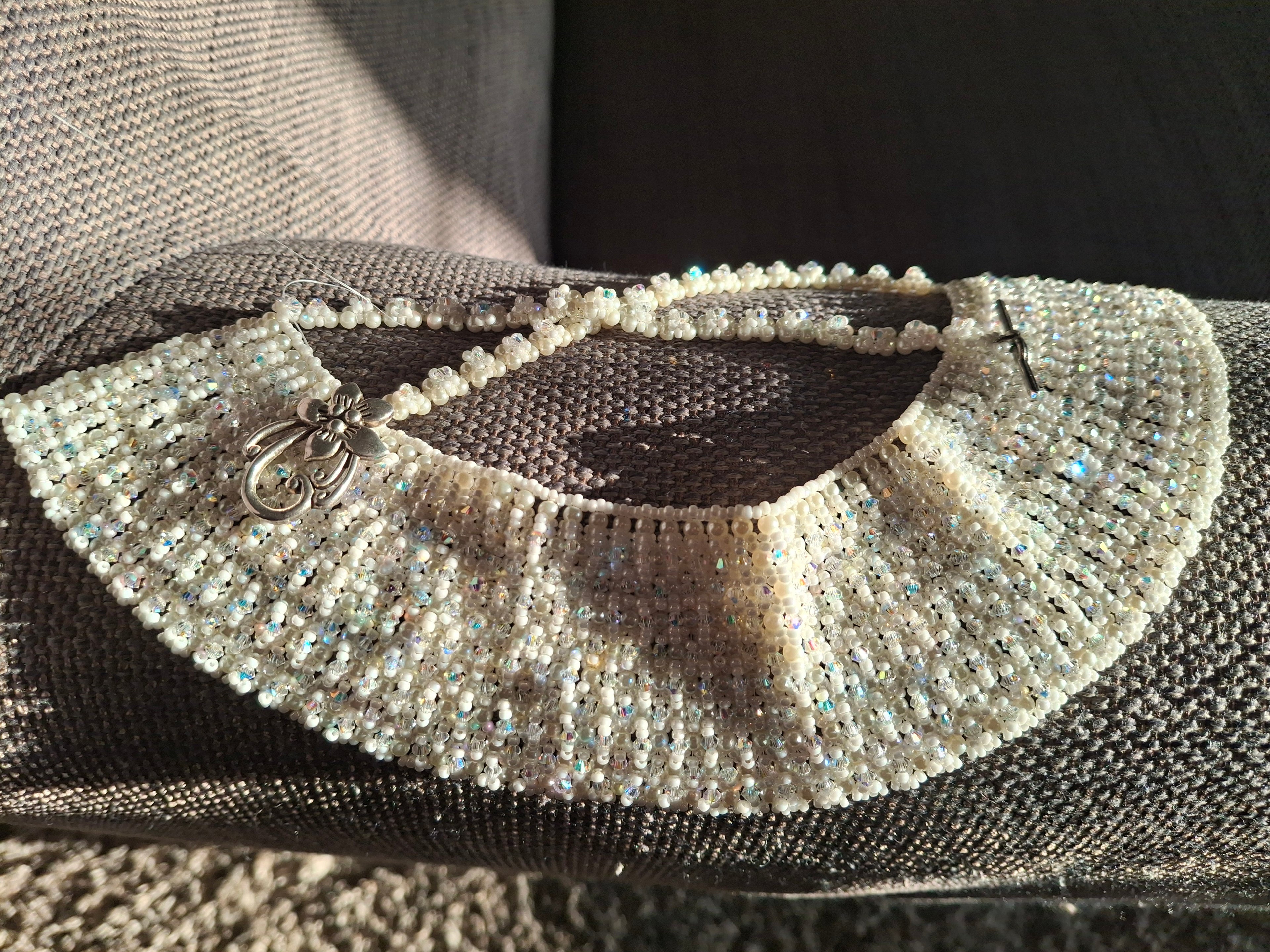 Bib-style pearl and crystal necklace