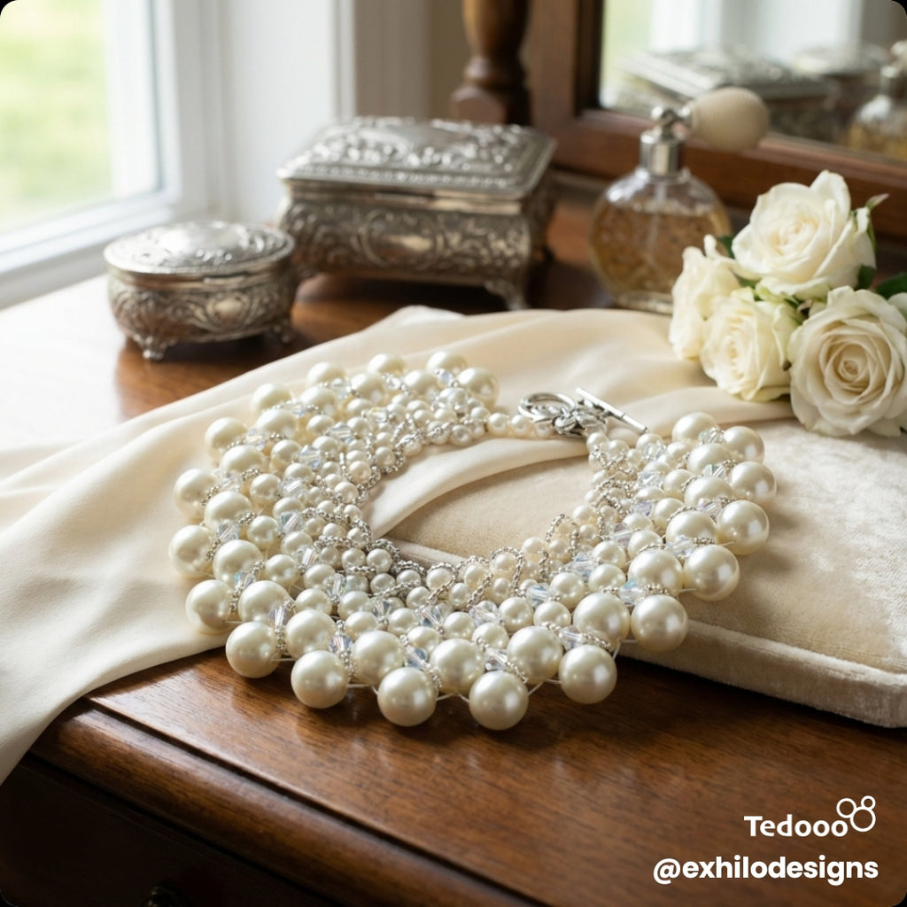 5 size white peal necklace and bracelet