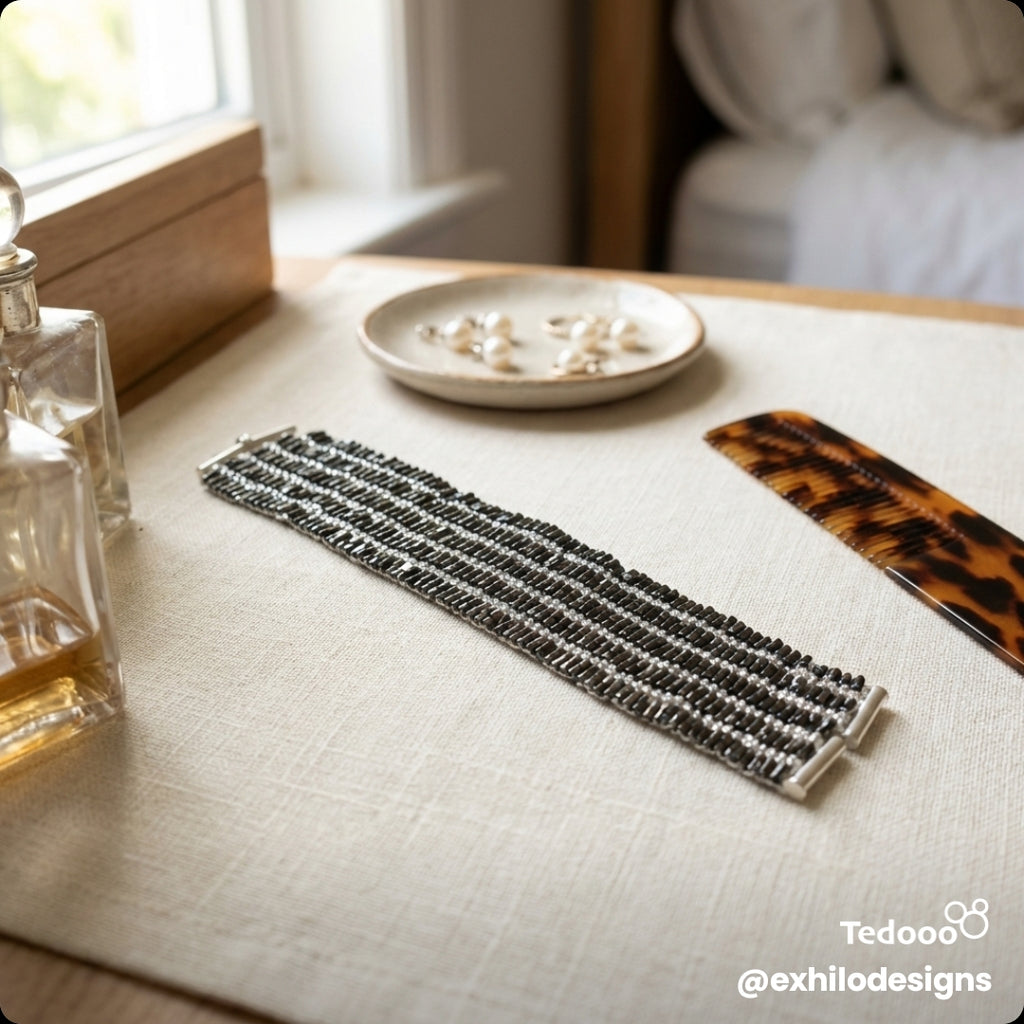 Brown tila beads and light tan clear seed bead bracelet