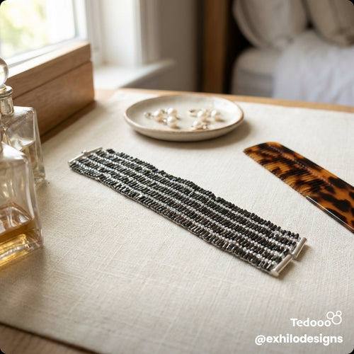 Brown tila beads and light tan clear seed bead bracelet