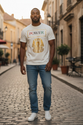 White tee-shirt with a gold Pharoah
