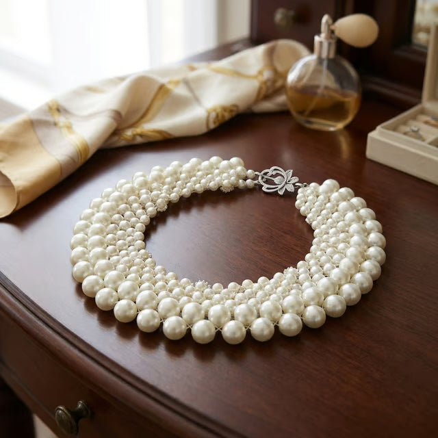 5 size white peal necklace and bracelet