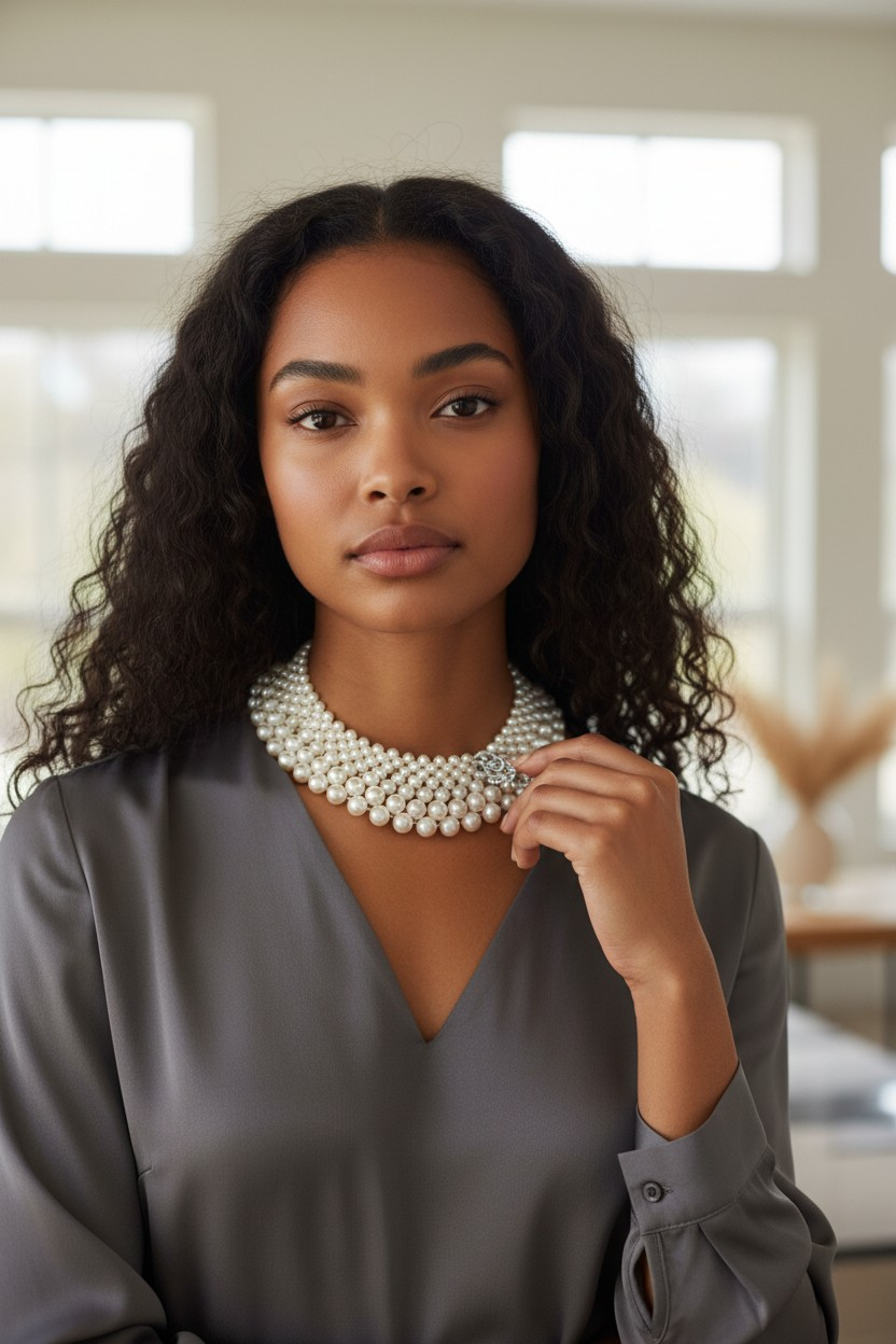 5 size white peal necklace and bracelet