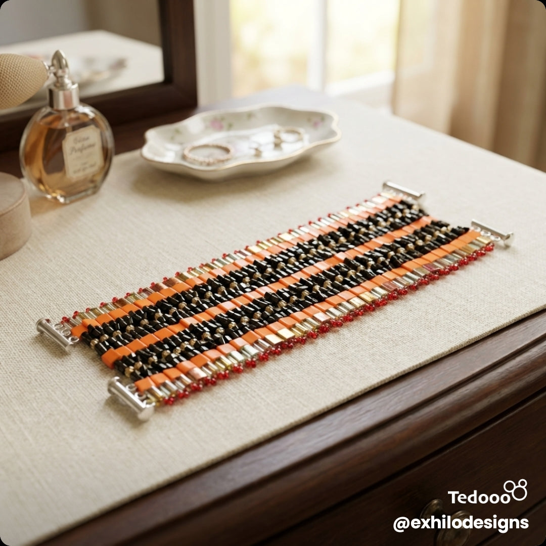 Orange and gold tila bead bracelet