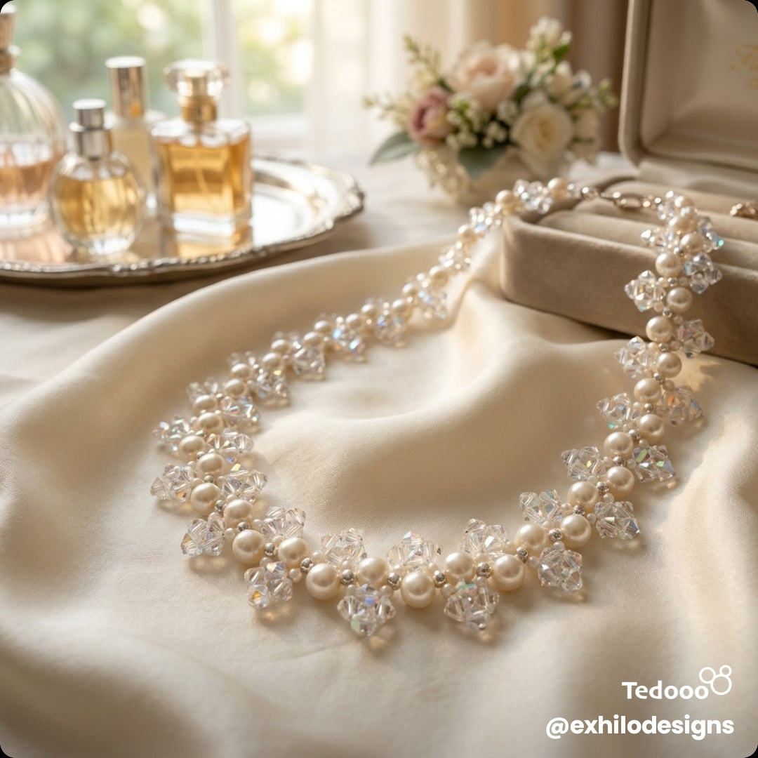Pearl And Crystal Cluster Necklace