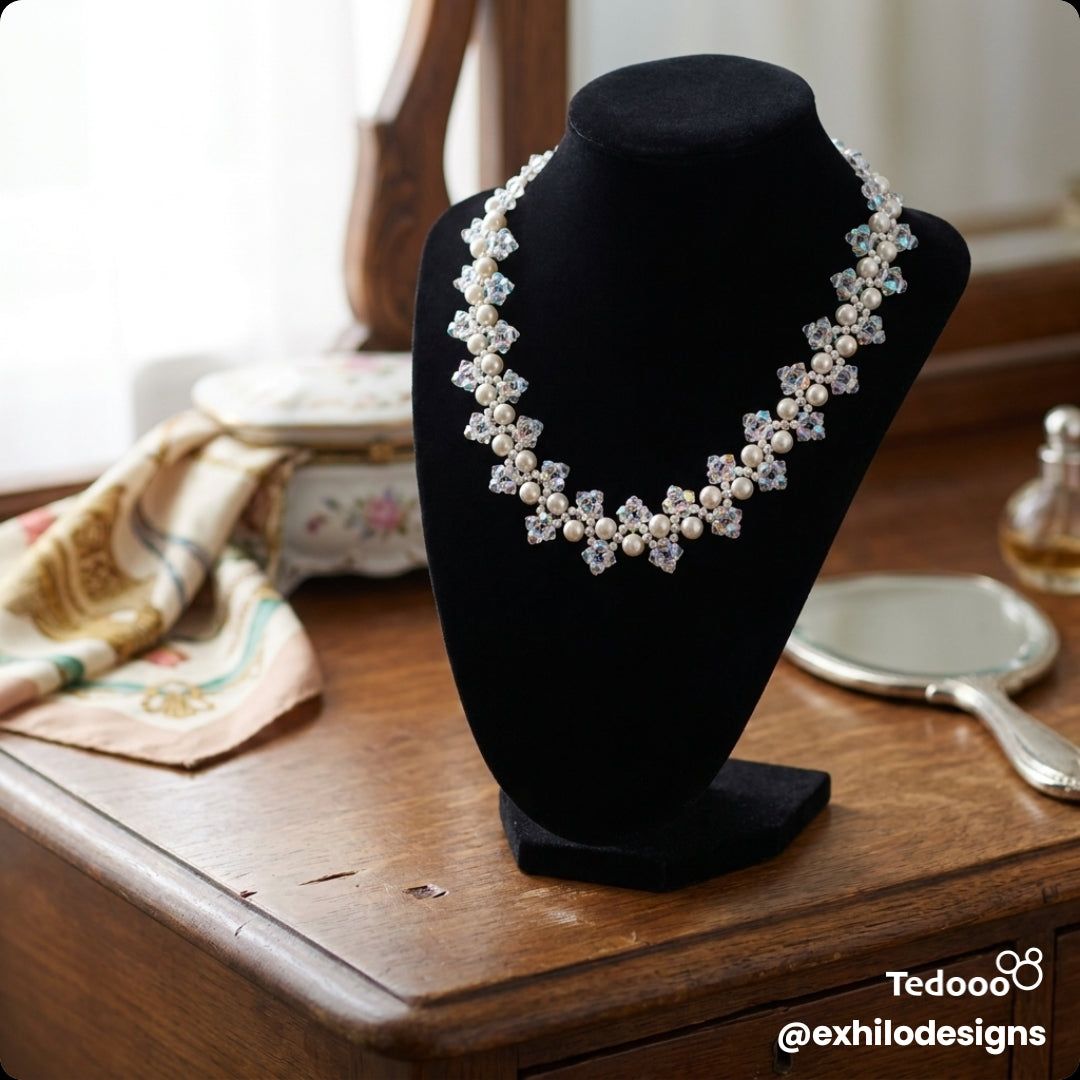 Pearl And Crystal Cluster Necklace