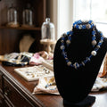 Blue Necklace And Matching Bracelet And Earrings