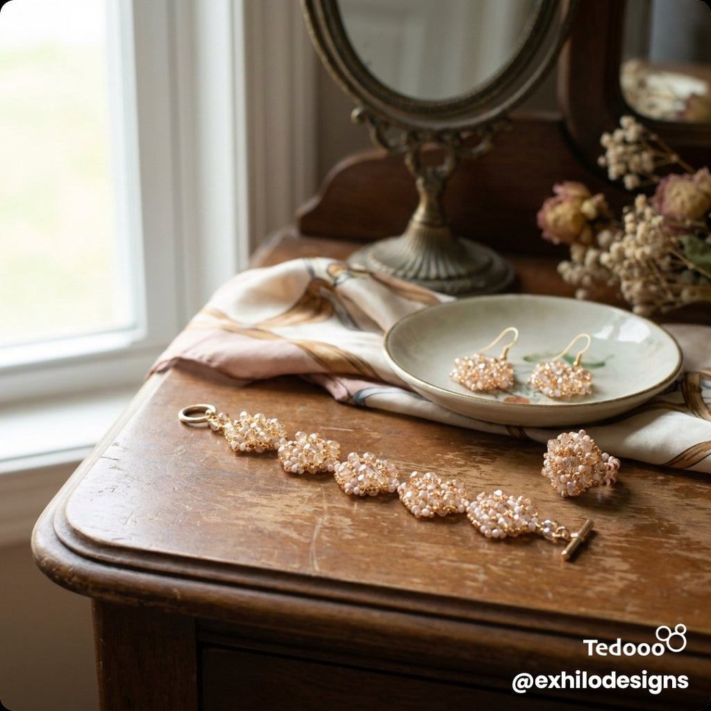 Beaded bracelet, earrings  and ring