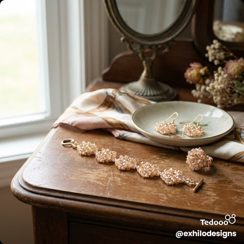 Beaded bracelet, earrings  and ring